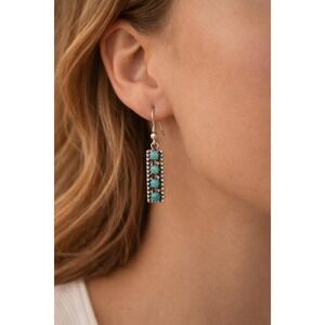 Sterling Silver Turquoise Dangle Earrings Southwestern Petit Point Bar Vintage